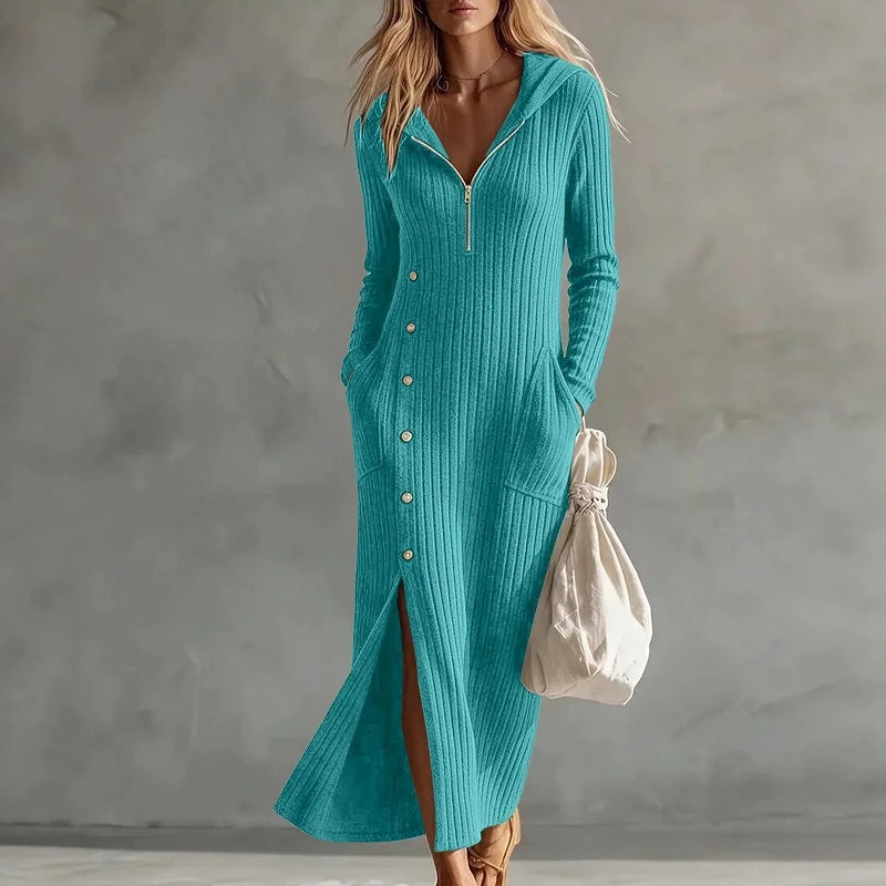 Marcie – Geripptes Midi-Kapuzenkleid