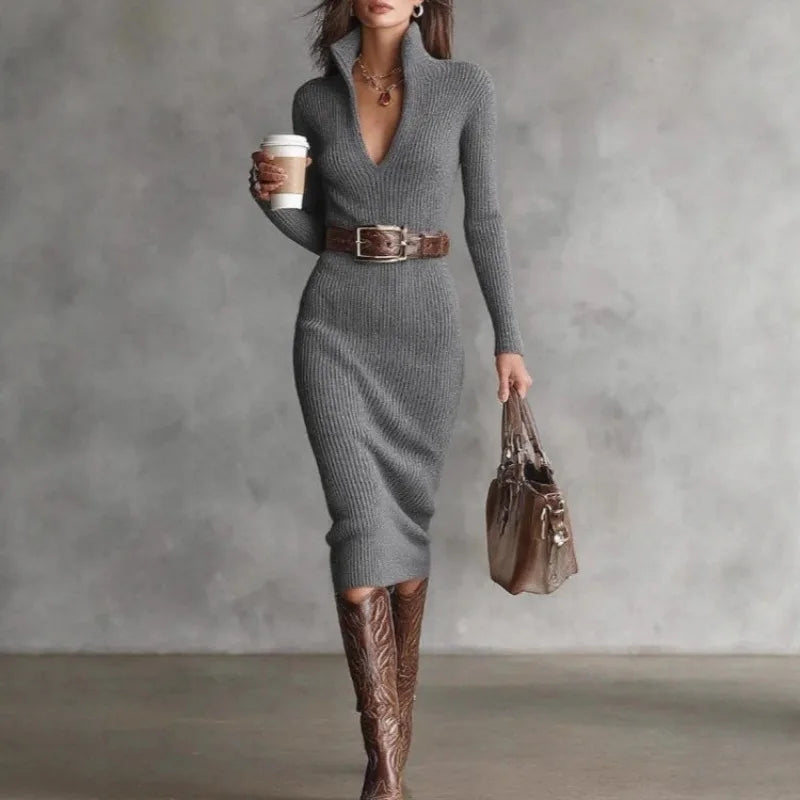 Lorena – Geripptes Strick-Pulloverkleid