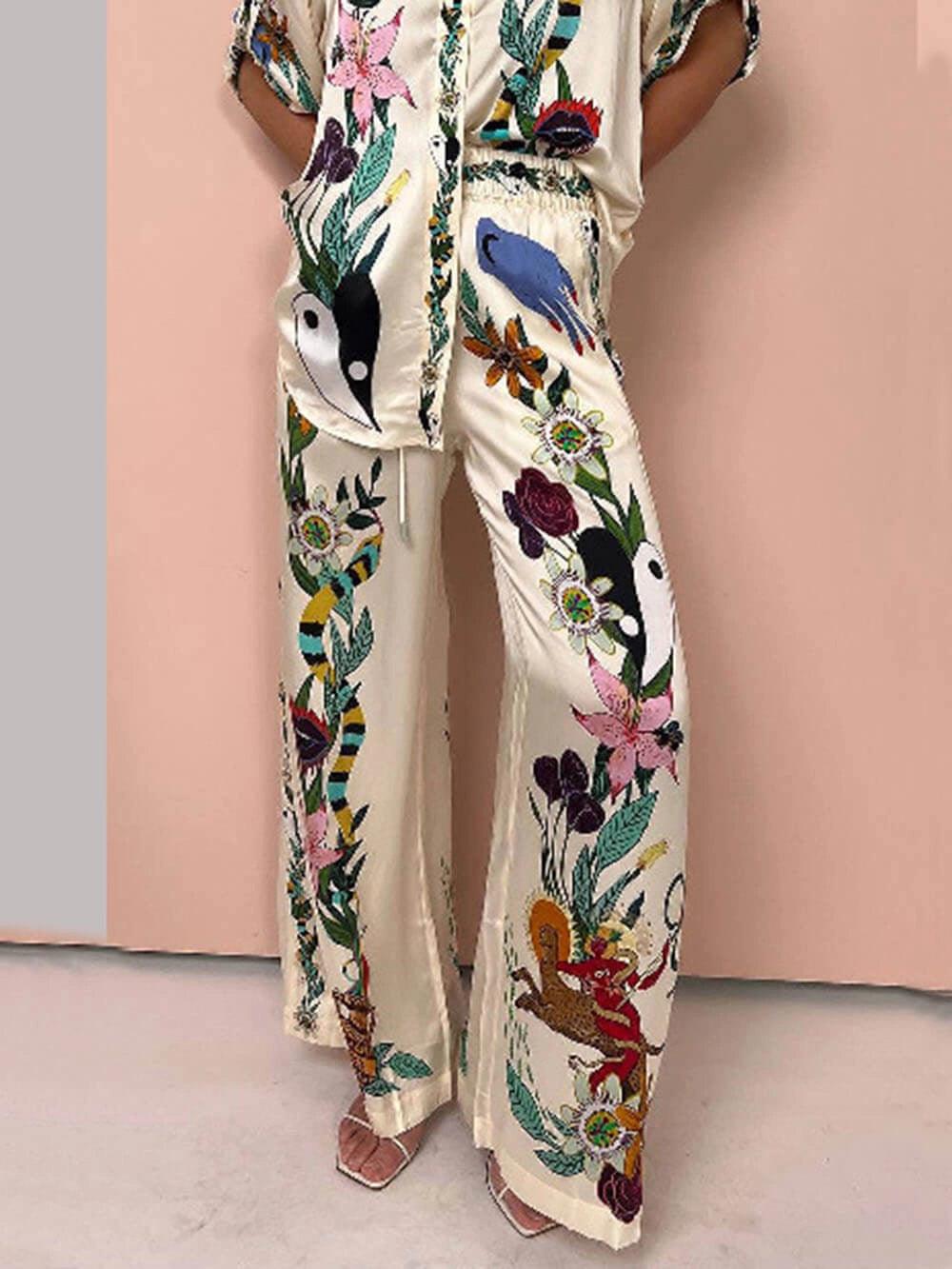 Nika | Satin Hemd und Hose mit einzigartigem Vibes Resort Druck