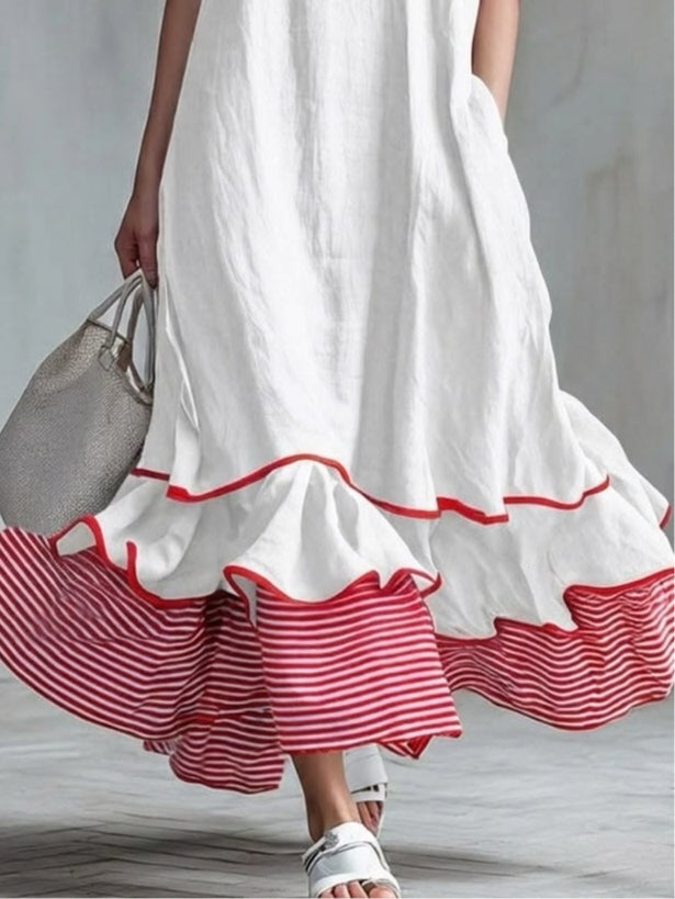 Lässiges Patchwork-Kleid mit Streifen