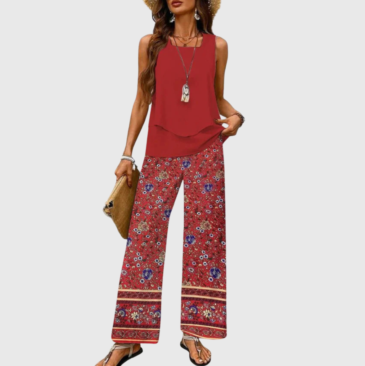 Ovelynra™ | Ärmelloses Oberteil und Hose mit weitem Bein Set