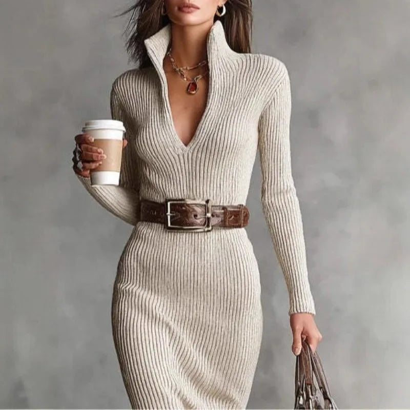 Lorena – Geripptes Strick-Pulloverkleid