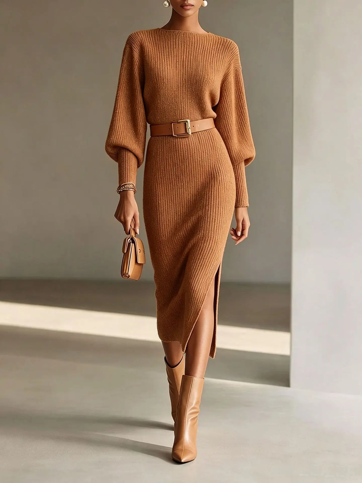 Lynn – Geripptes Strick-Midikleid