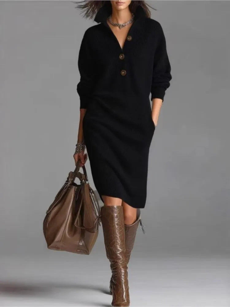 Olga – Geripptes Strick-Pulloverkleid