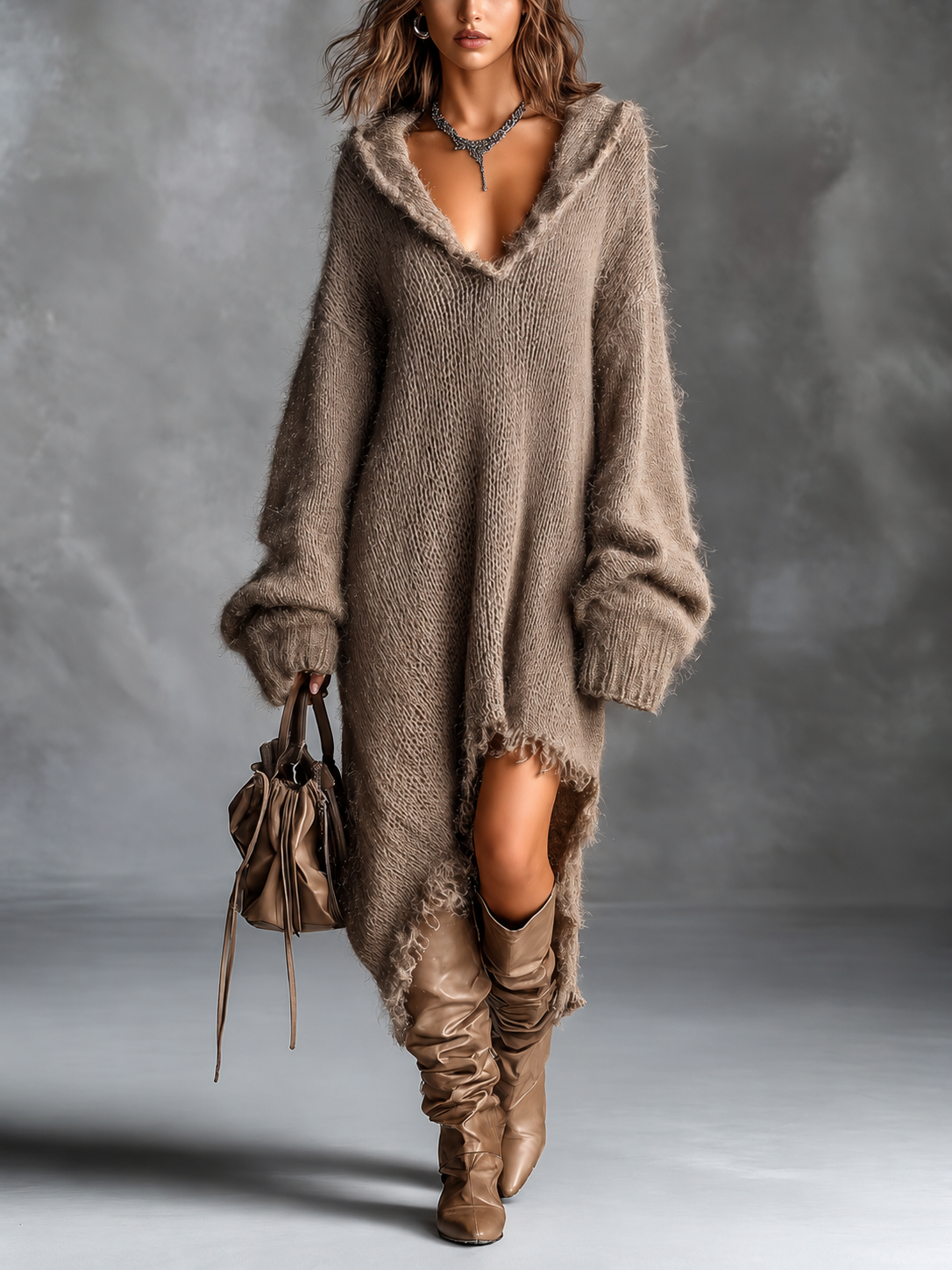 Harper – Strick-Midikleid mit Kapuze