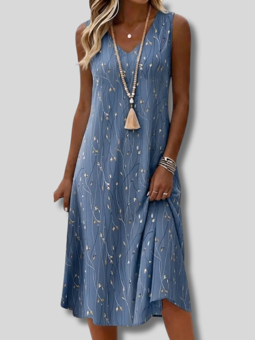 Evania™ | Sommerkleid für Damen mit Blumenmuster, V-Ausschnitt, ärmellos und in A-Linie