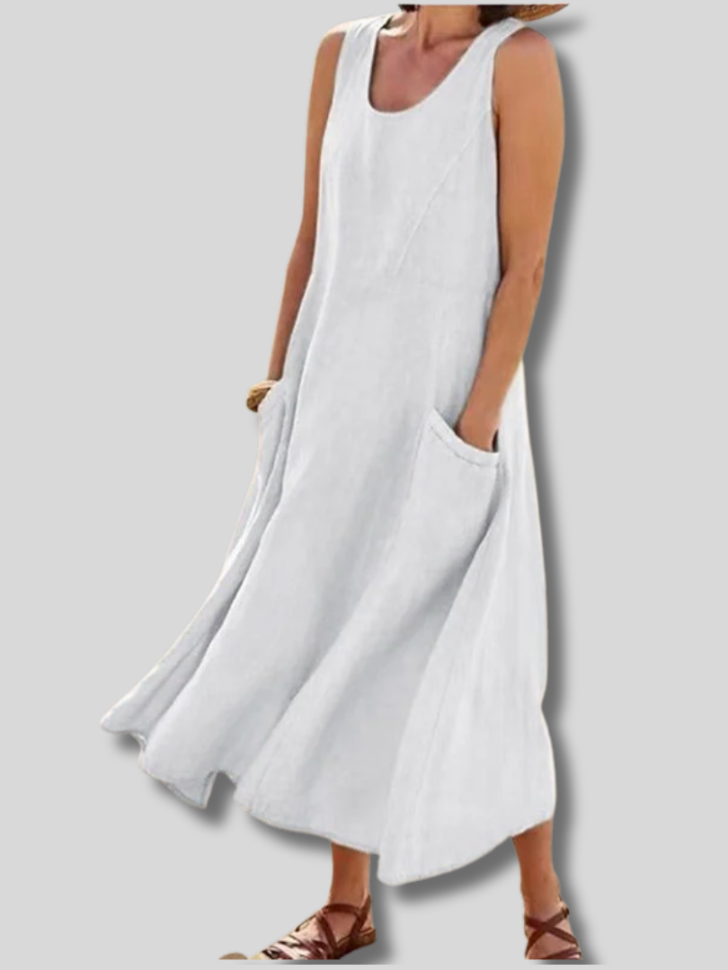 Coralina™ | Sommerkleid für Damen, einfarbig, mit Schlitz, Rundhalsausschnitt, ärmellos, Fit-&-Flare-Schnitt, A-Linien-Schnitt