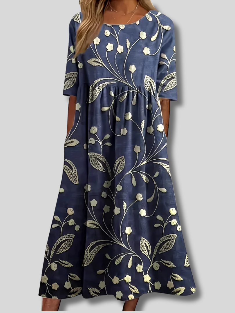 Aviana™ | Blumiges, bequemes und lässiges Maxikleid mit Rundhalsausschnitt und kurzen Ärmeln für Damen