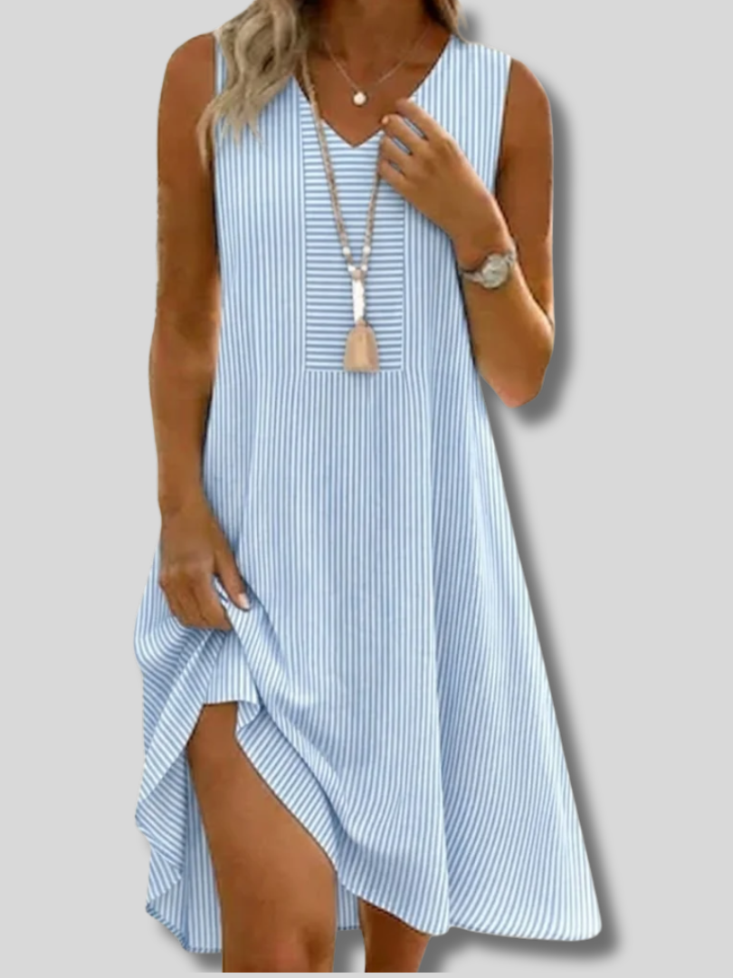 Bellina™ | Gestreiftes Sommerkleid für Damen mit V-Ausschnitt, ärmellos und in A-Linie