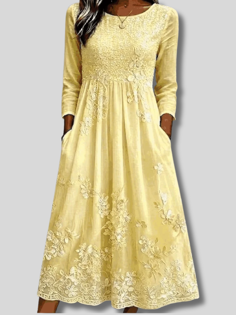 Juliana™ | Sommerkleid für Damen mit Blumenmuster, Rundhalsausschnitt, halblangen Ärmeln und A-Linien-Schnitt