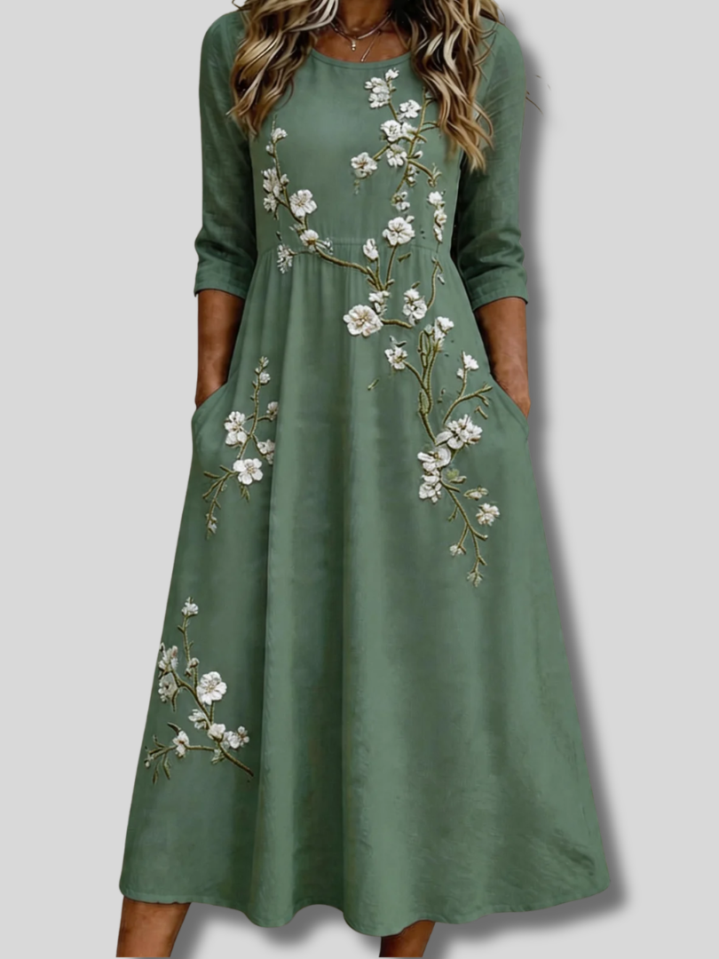 Kalani™ | Sommerkleid für Damen mit Blumenmuster, Rundhalsausschnitt, halblangen Ärmeln und A-Linien-Schnitt