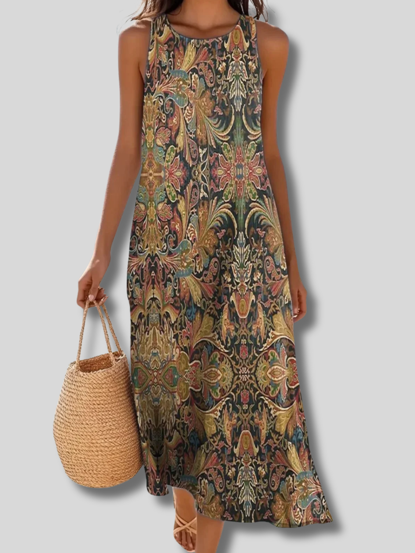 Isla™ | Sommerkleid für Damen mit Blumenmuster, Rundhalsausschnitt, ärmellos und in A-Linie