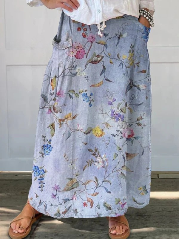 Jeda™ | Eleganter Vintage-Rock mit blauem Print