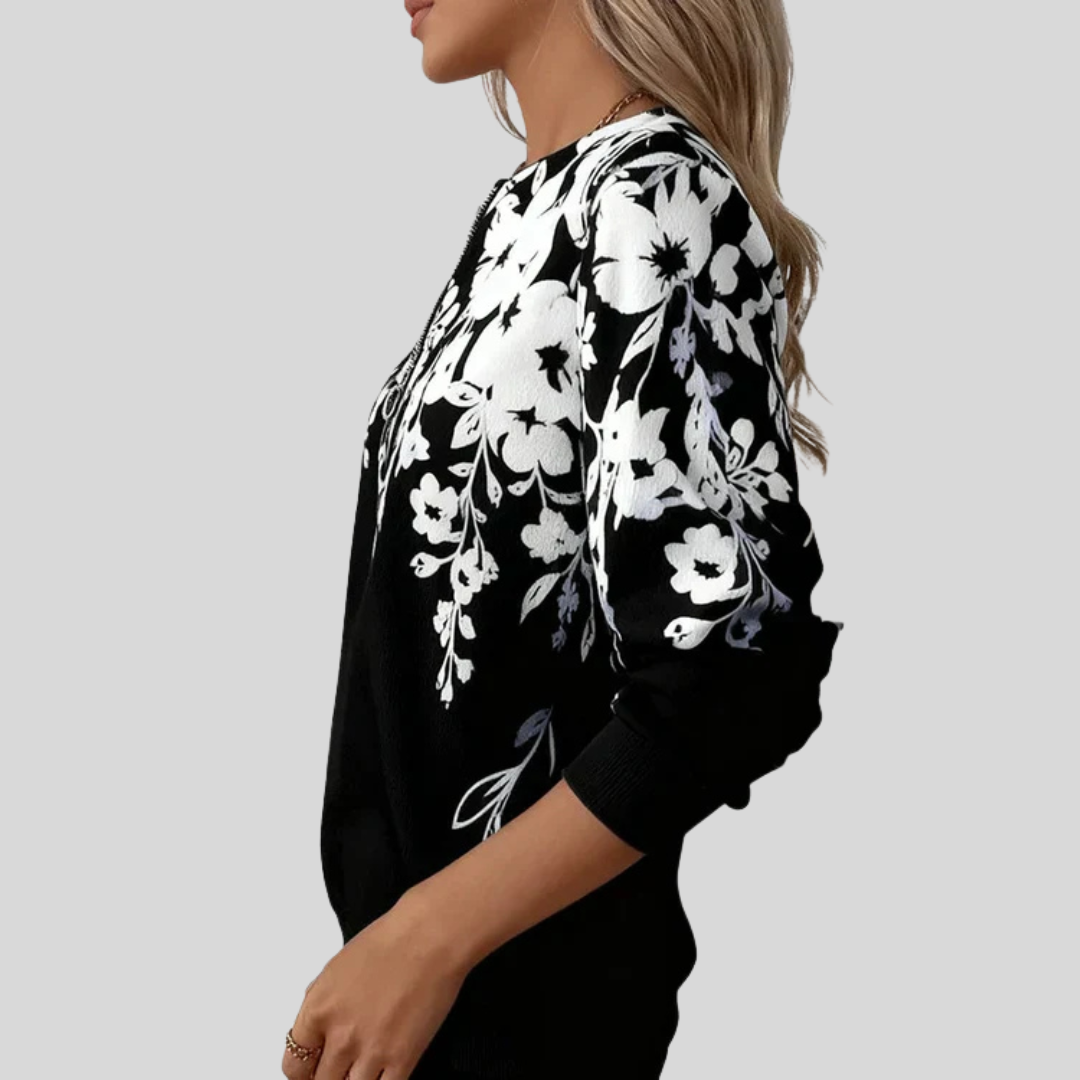 Crimson™ | Sweatshirt mit Blumenprint und Reißverschluss