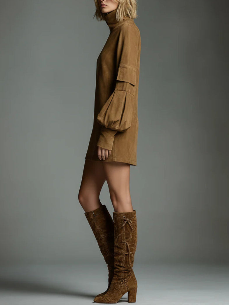 LILLY | WILDLEDER-ROLLKRAGEN-MINIKLEID MIT VINTAGE-CHARME