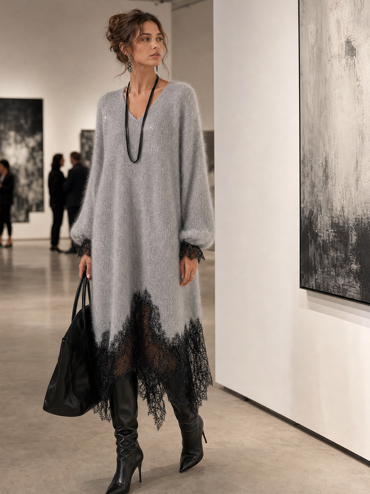 Alessia – Strick-Midikleid mit Spitzensaum