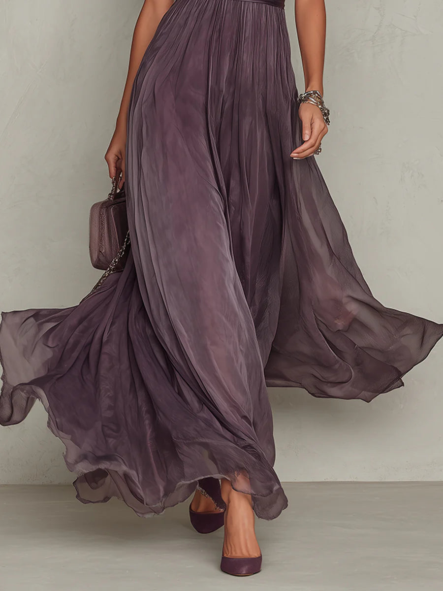 Violette | Chiffon-Maxikleid mit herzförmigem Ausschnitt und Spitzenbesatz