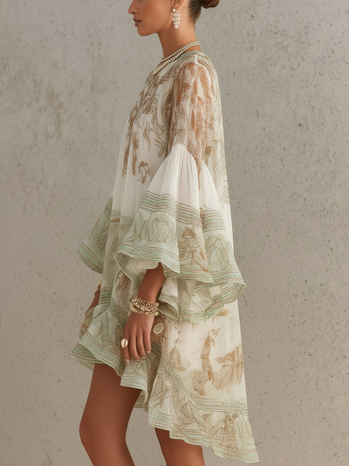 Salomé | Chiffon-Minikleid mit voluminösen Ärmeln und Volantsaum