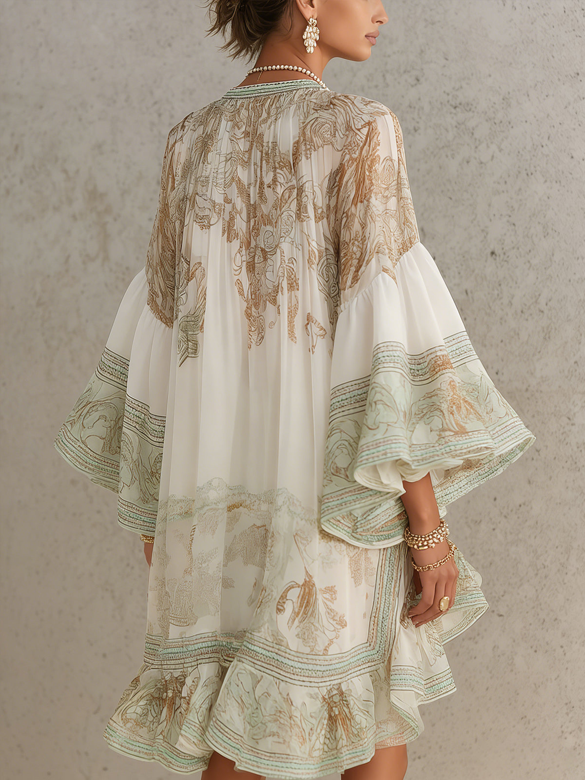 Salomé | Chiffon-Minikleid mit voluminösen Ärmeln und Volantsaum