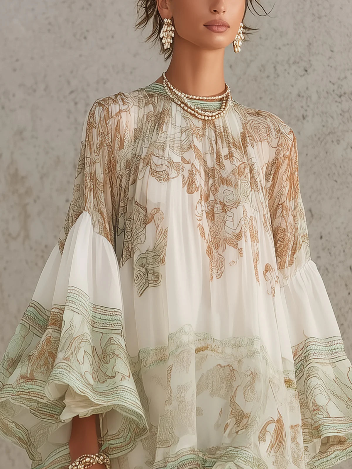 Salomé | Chiffon-Minikleid mit voluminösen Ärmeln und Volantsaum