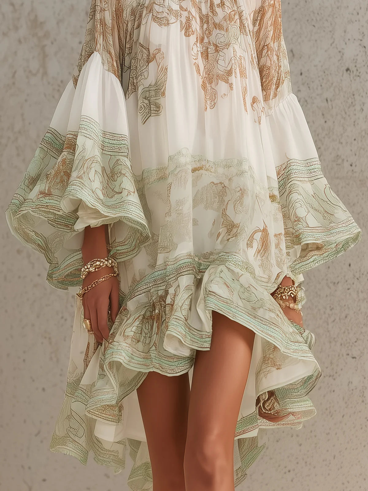 Salomé | Chiffon-Minikleid mit voluminösen Ärmeln und Volantsaum