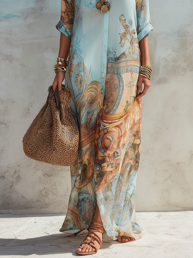 Maëlle | Geblümtes Maxi-Hemdkleid für den Urlaub