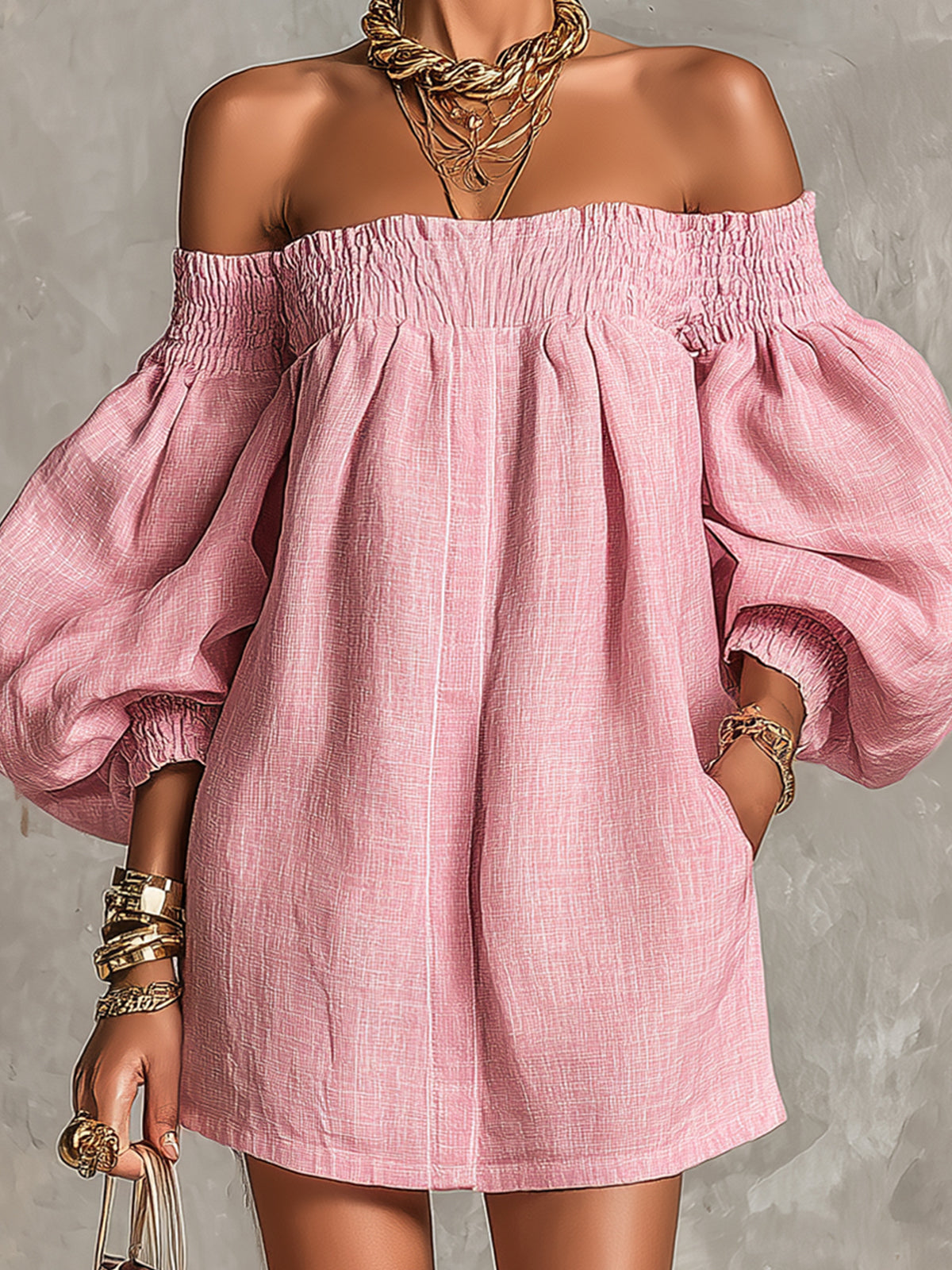 Amelie – Rosa Minikleid mit Ballonärmeln