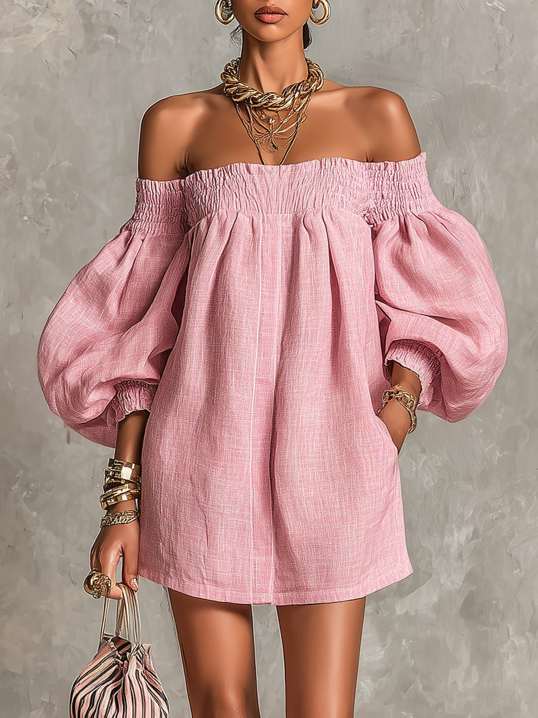 Amelie – Rosa Minikleid mit Ballonärmeln