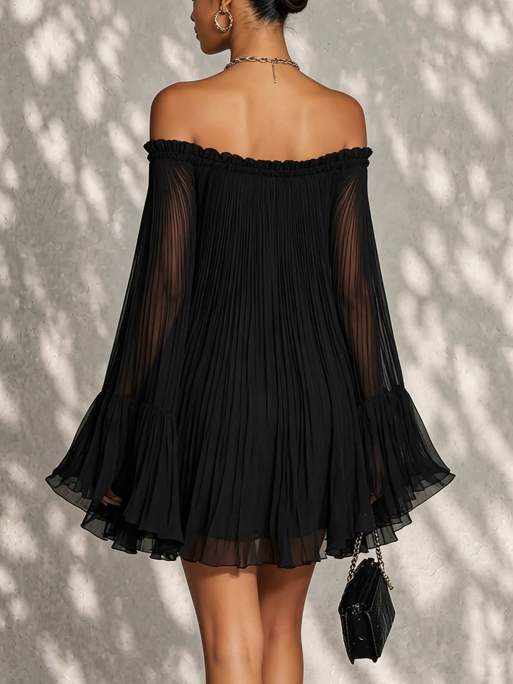 Selina – Schwarzes Minikleid mit Volantärmeln