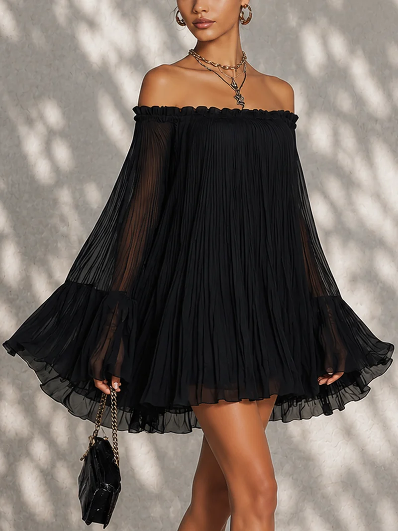 Selina – Schwarzes Minikleid mit Volantärmeln