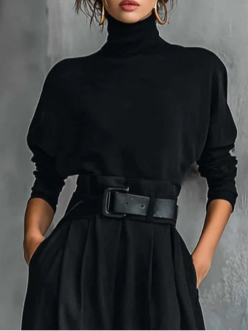 Geneviève | Schwarzes Set mit Stehkragen und gerader Hose