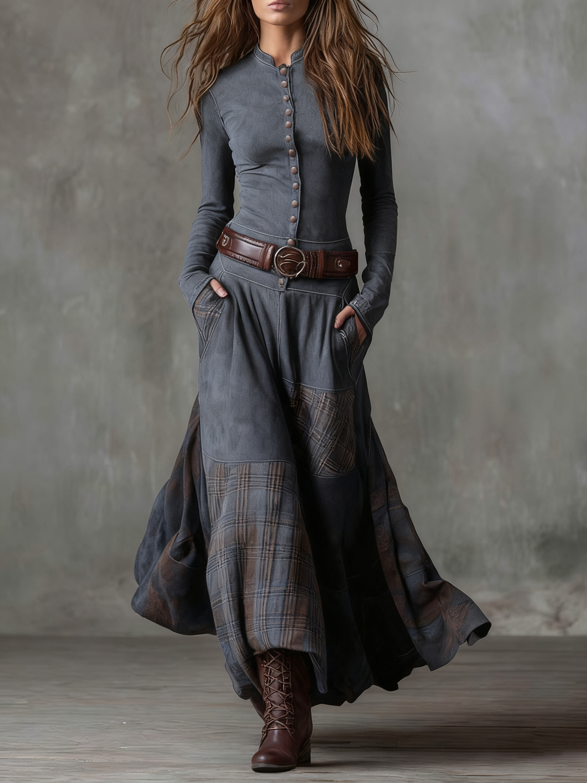 HELENA IVY | WINTERNACHT-WILDLEDER-MAXIKLEID MIT GÜRTEL