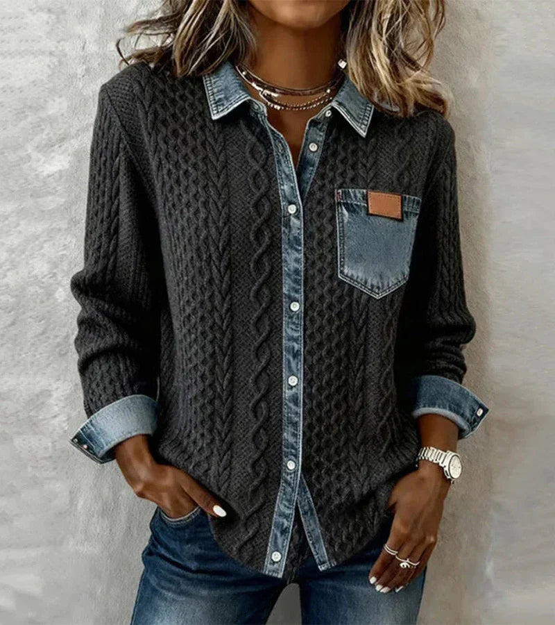 Ambra | Patchwork-Stricktop mit Denimdetails