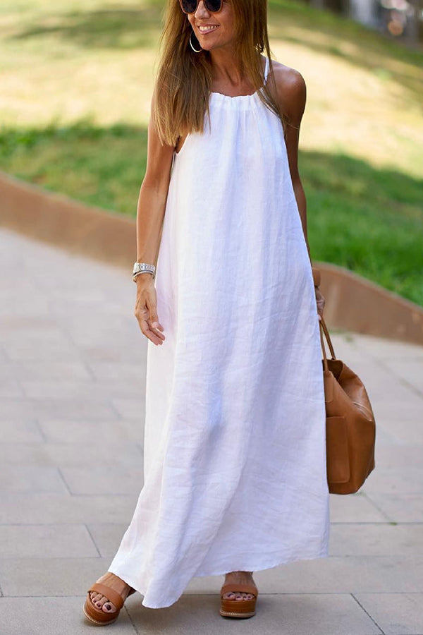 Mist Blend Leinen Halter Maxikleid