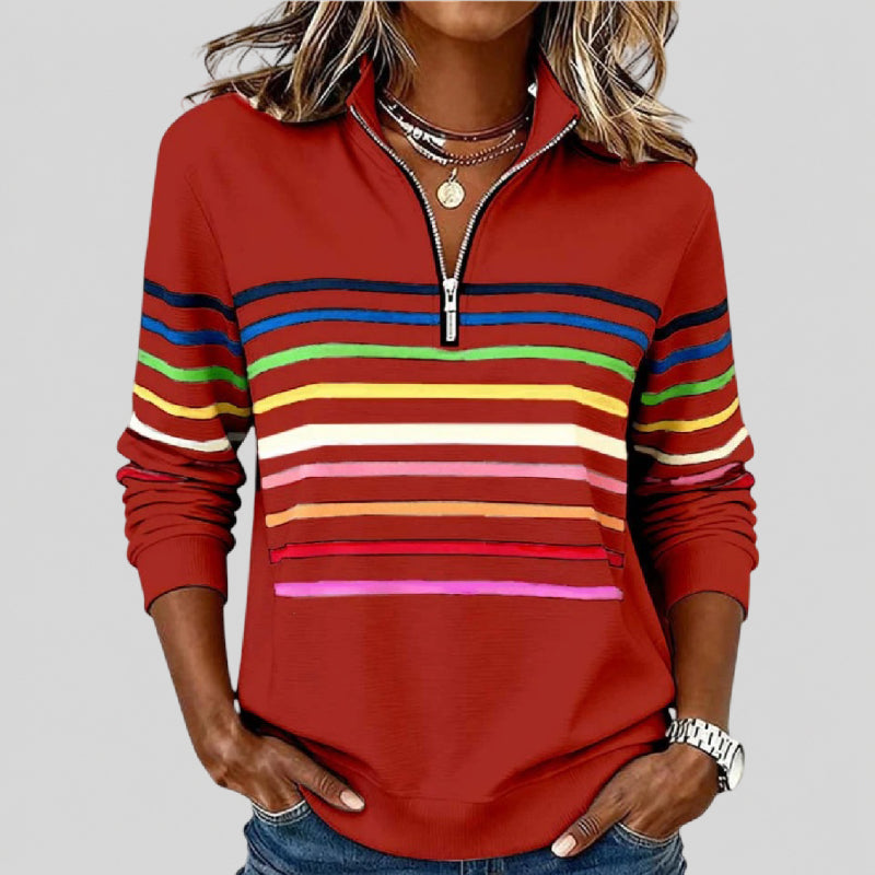 Prismette™ | Bunt gestreiftes Sweatshirt mit Viertelreißverschluss