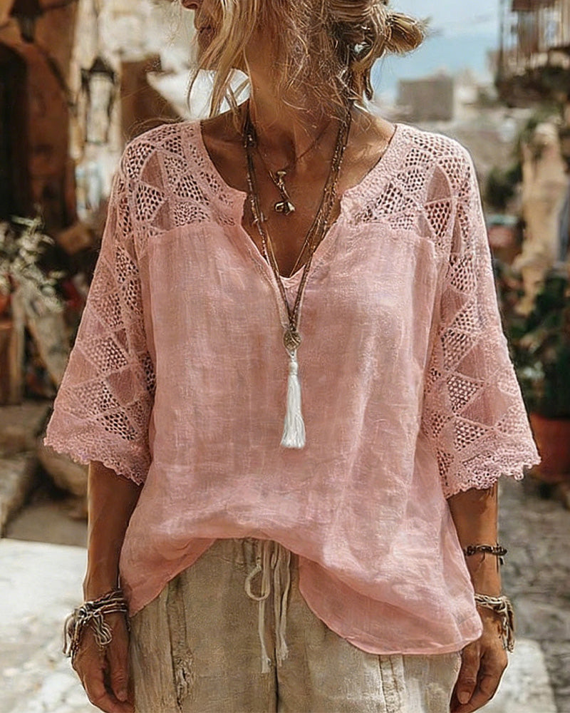 Bluse mit V-Ausschnitt und Streifen