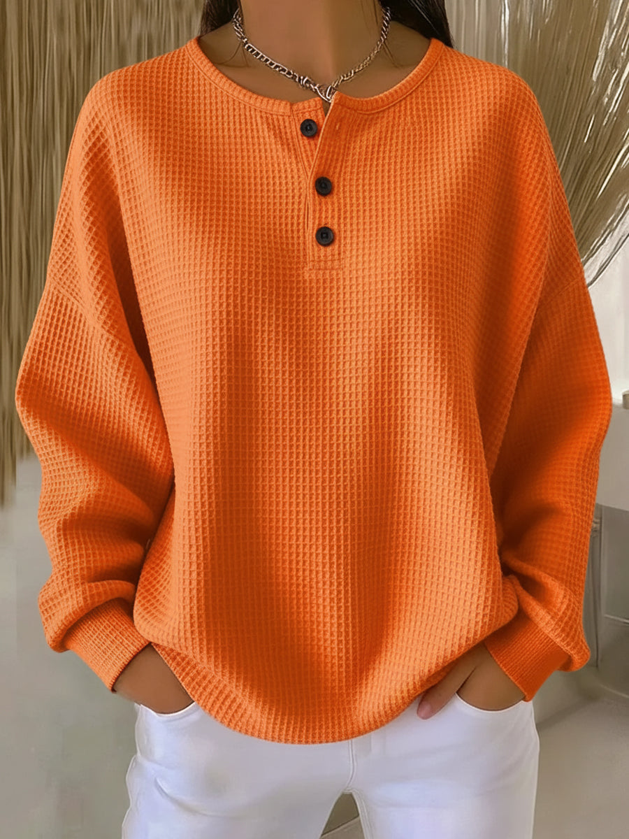 Milagros | Henley-Sweatshirt mit Waffelstruktur