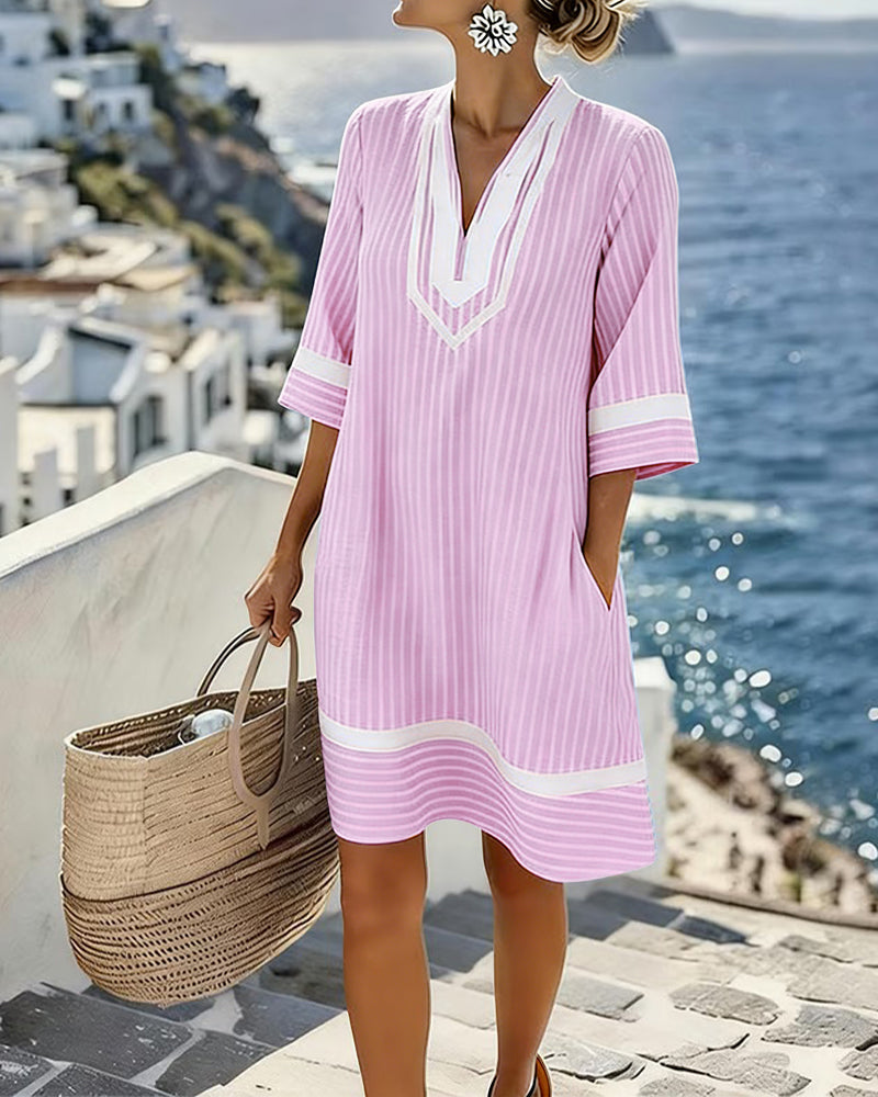 Alma | Gestreiftes Kleid mit V-Ausschnitt