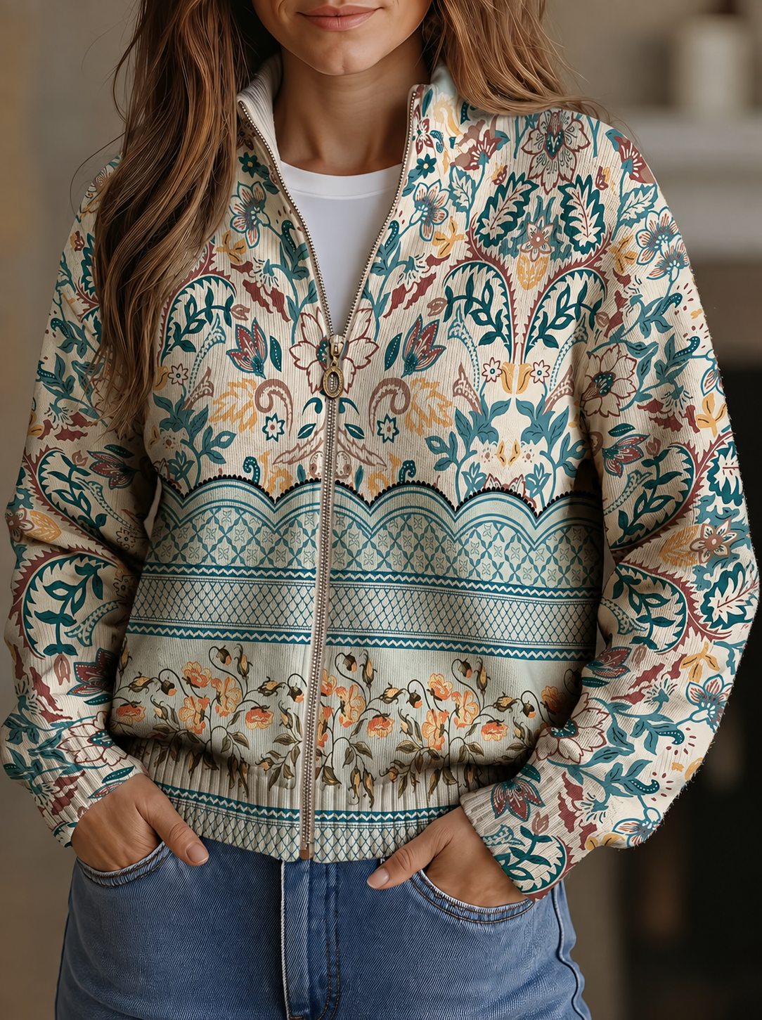 Sybilla™ | Cardigan mit botanischem Vintage-Blumenbordürenprint
