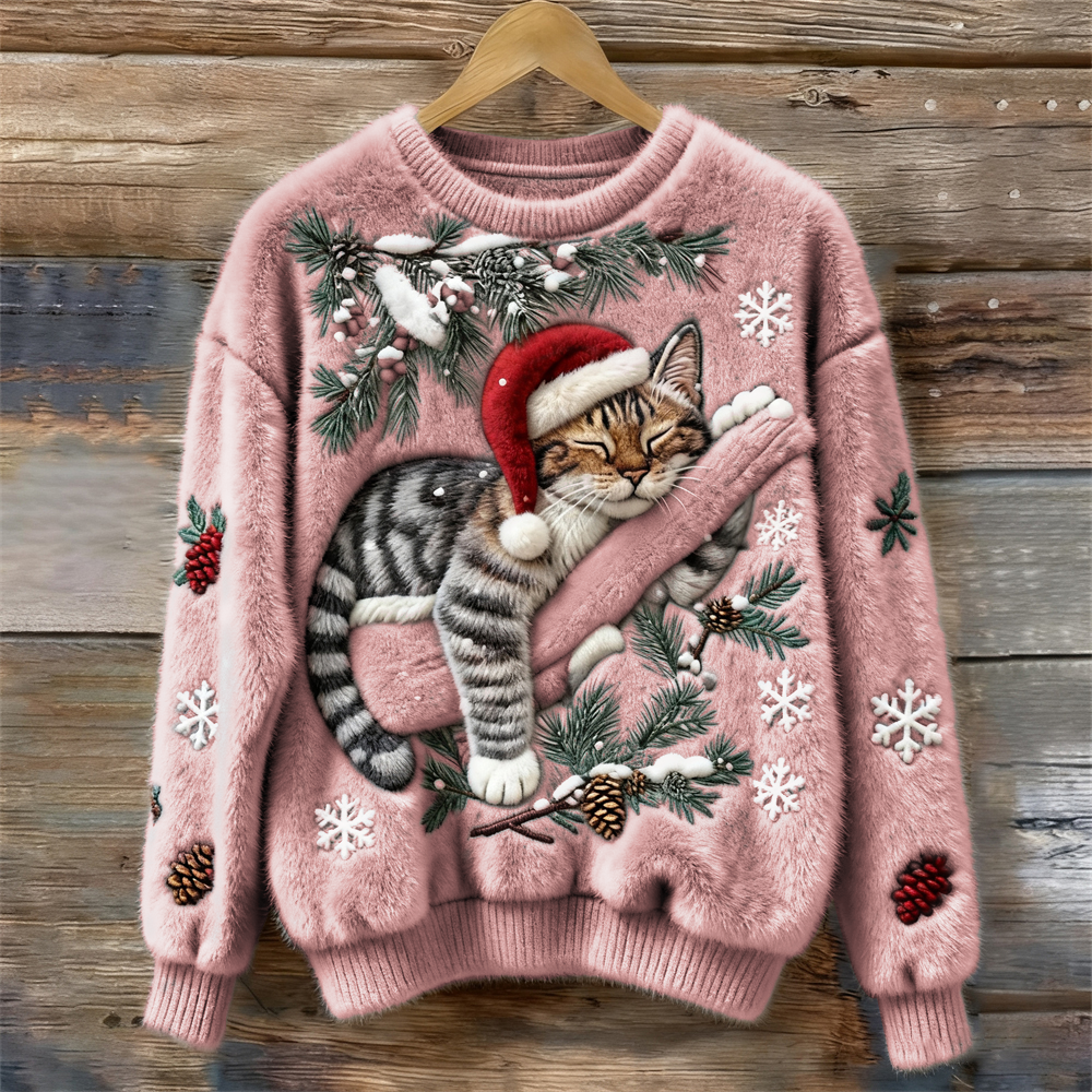 Layla | Kuscheliger & Festlicher Winterpullover mit Katze