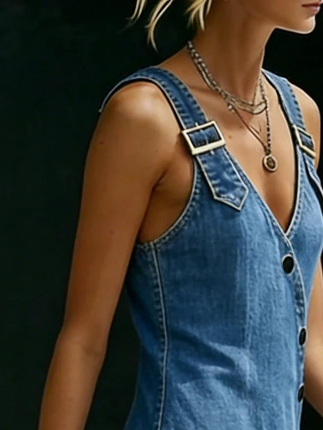 Vera | Langes Denim-Kleid mit Knopfleiste