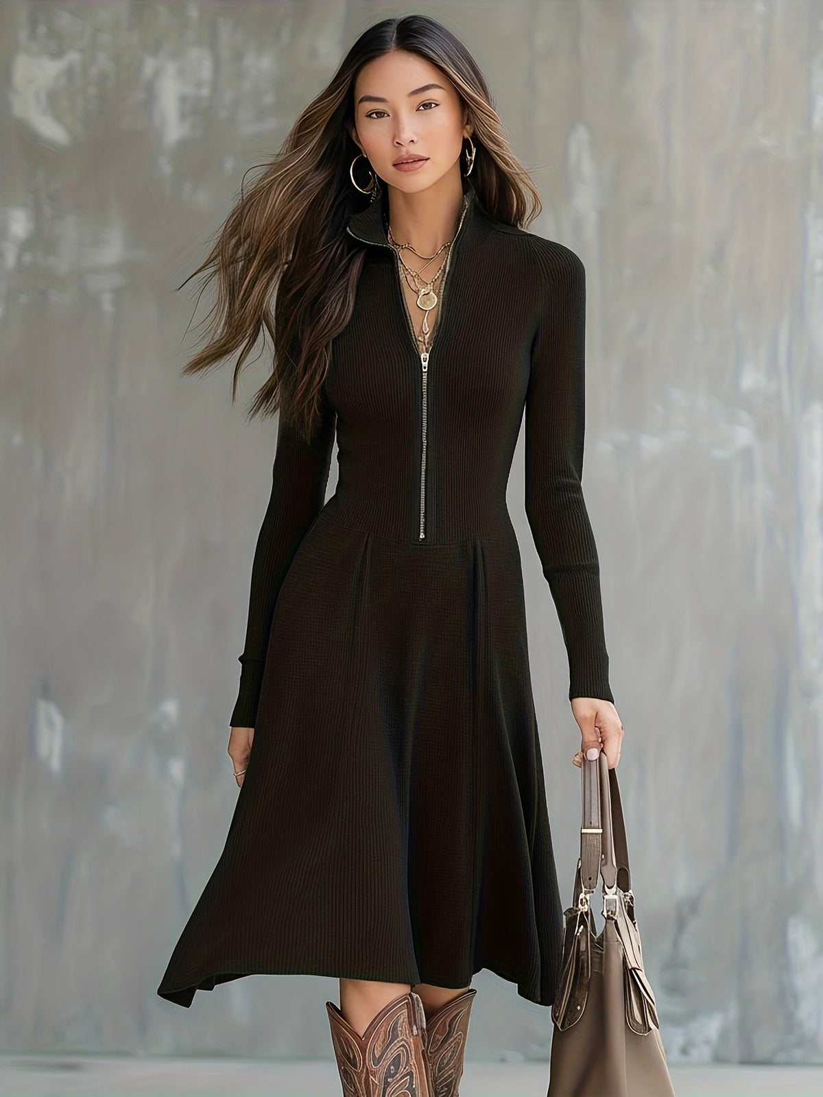 ZINNIA | LANGÄRMELIGES KLEID MIT REISSVERSCHLUSS UND STRETCHSTOFF