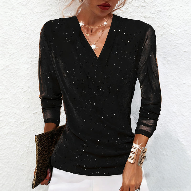 Liliana – Glamouröse Mesh-Bluse mit Schimmernden Details