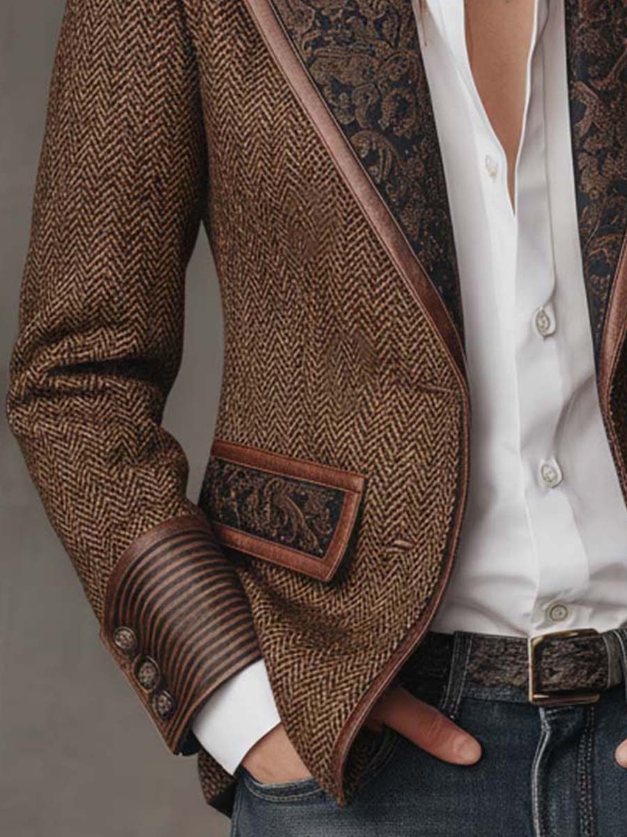Damen-Blazer mit Fischgrätmuster und Print-Einsätzen