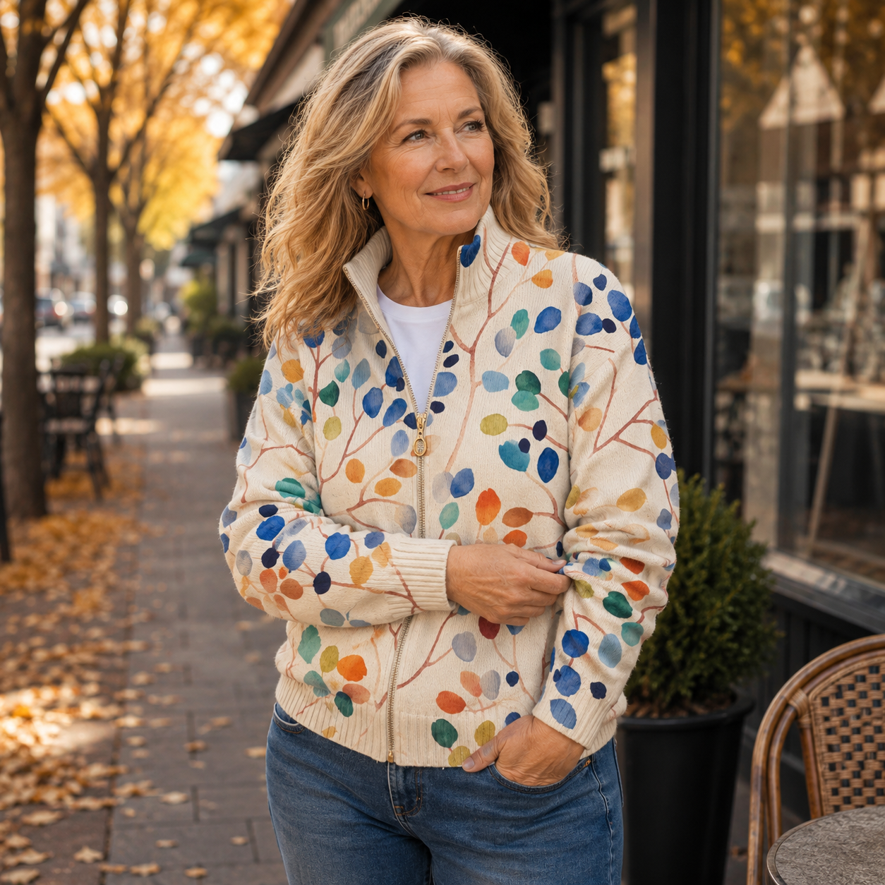 Imogene™ | Reißverschluss-Cardigan mit botanischem Blättermuster