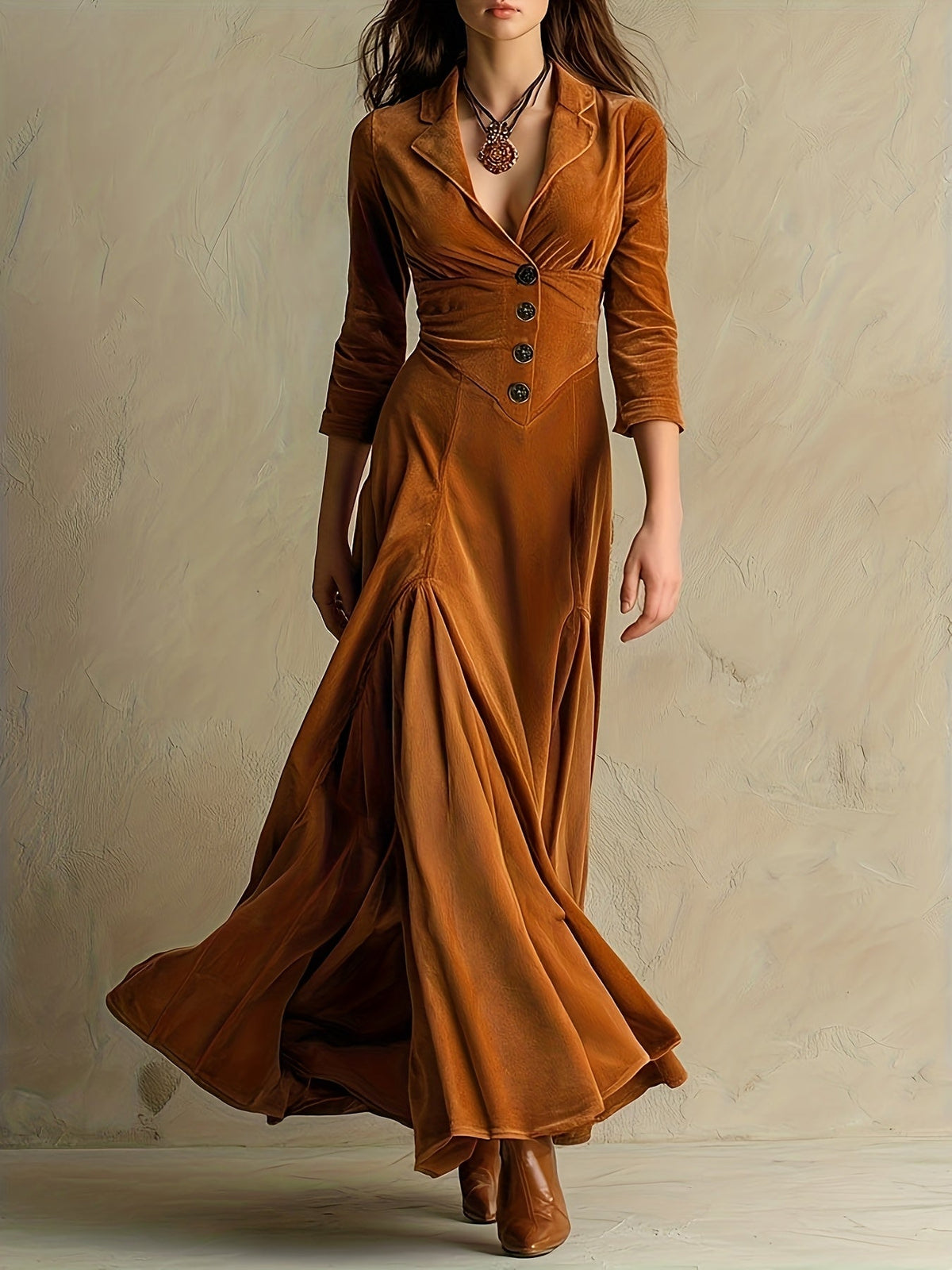 ELOWENNA | ELEGANTES KLEID MIT KNOPFLEISTE, KRAGEN UND 7/8-ÄRMELN