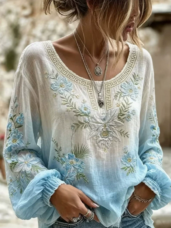 Celeste™ | Ombre-Bluse mit Blumenstickerei