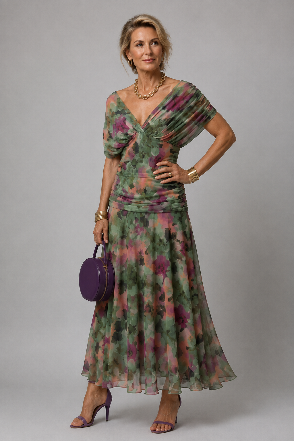 Ariane | Drapiertes schulterfreies Midikleid