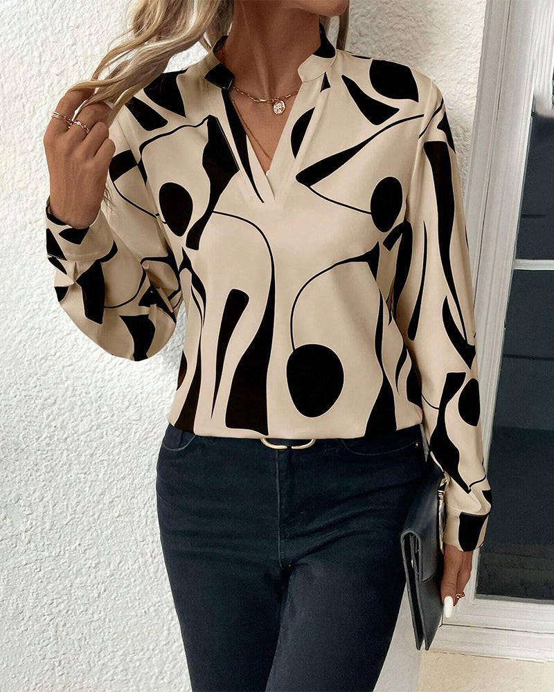 Rinan| Trendige stylische Bluse mit Luxusmotiv mit langen Ärmeln
