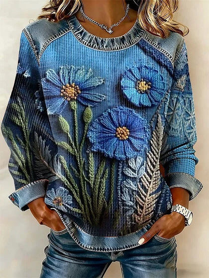 Amélie – Blaues Sweatshirt mit Kornblumen
